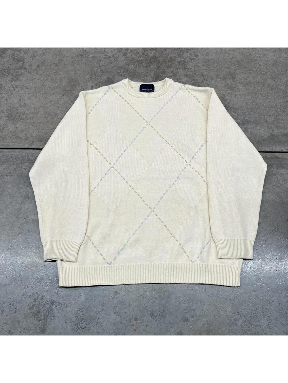 vintage phat farm beige chunky argyle knit sweater size medium